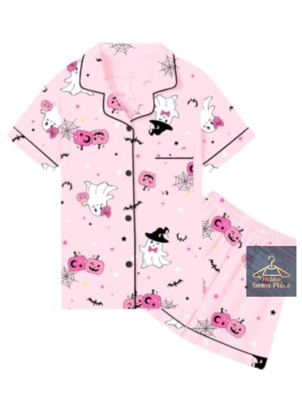 Girls Cotton Pajama Set 2-Piece Button-Down Short Sleeve Sleepwear